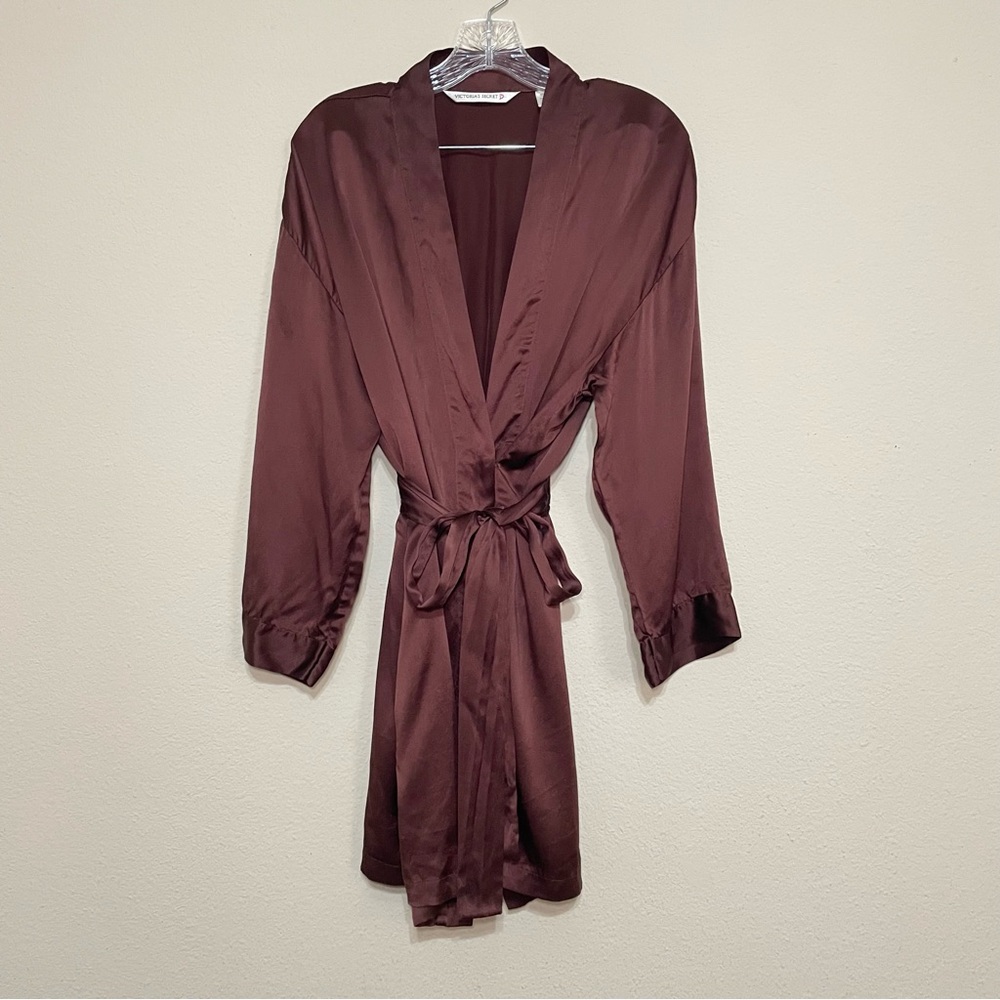 Vintage Y2K Victoria's Secret 100% Silk Mini Robe‎ Dark Brown Sz XS/S